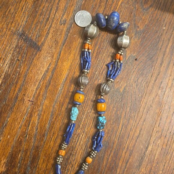 Old vintage silver, turquoise lapis necklace - Picture 8 of 8